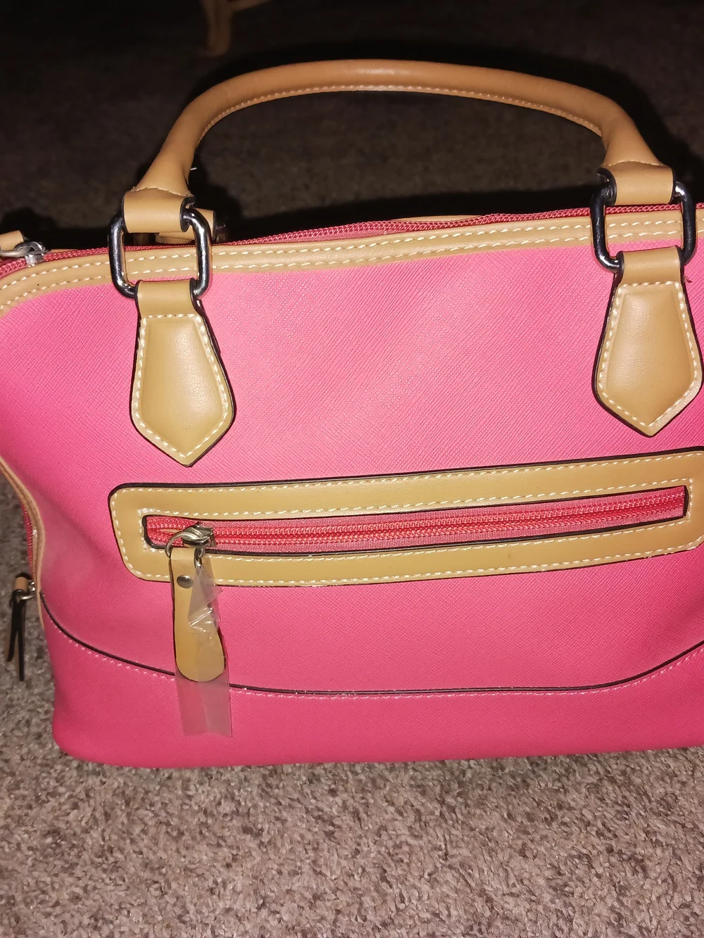 Giani Bernini Pink Satchel with Tan Trim and Logo Accent